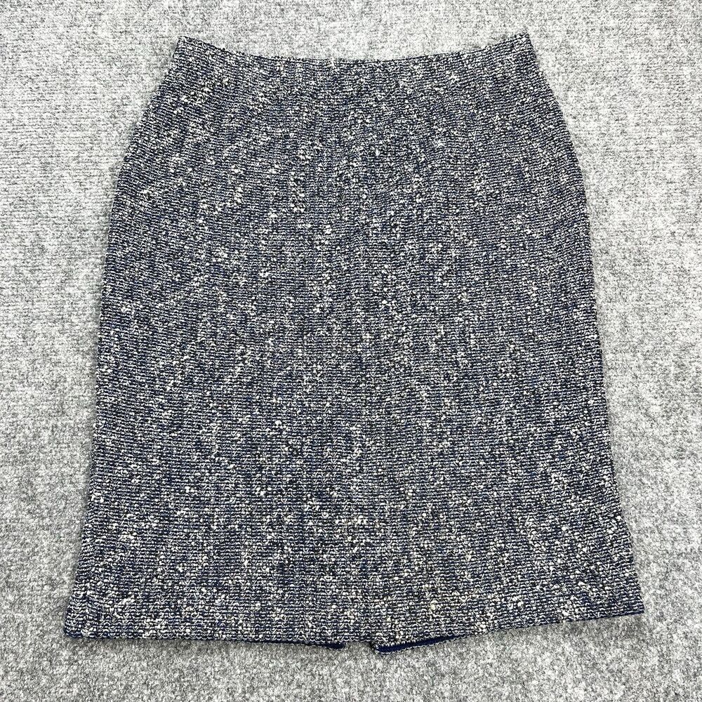 St John Collection Tweed Skirt Womens Size 4 Pull On Multi Blue Gray Stretch